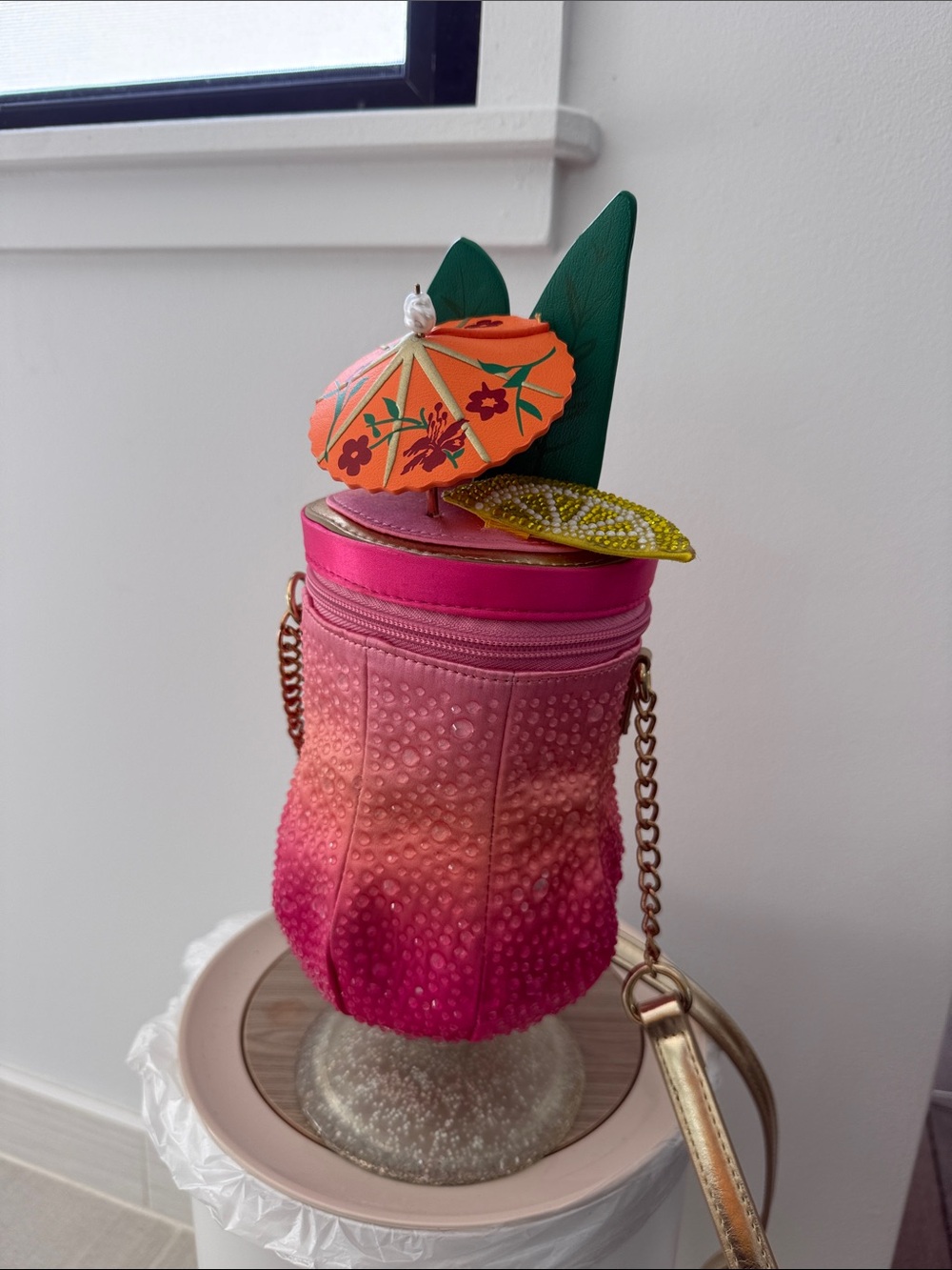 Betsey Johnson Pink to Orange Ombre Beaded Phone Crossbody with Tropical Accent